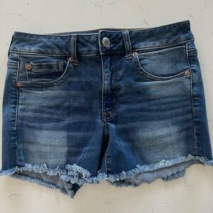 American Eagle Outfitters Distressed Dark Blue Denim Shorts